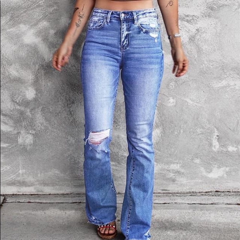 Flare Leg Distressed Jeans